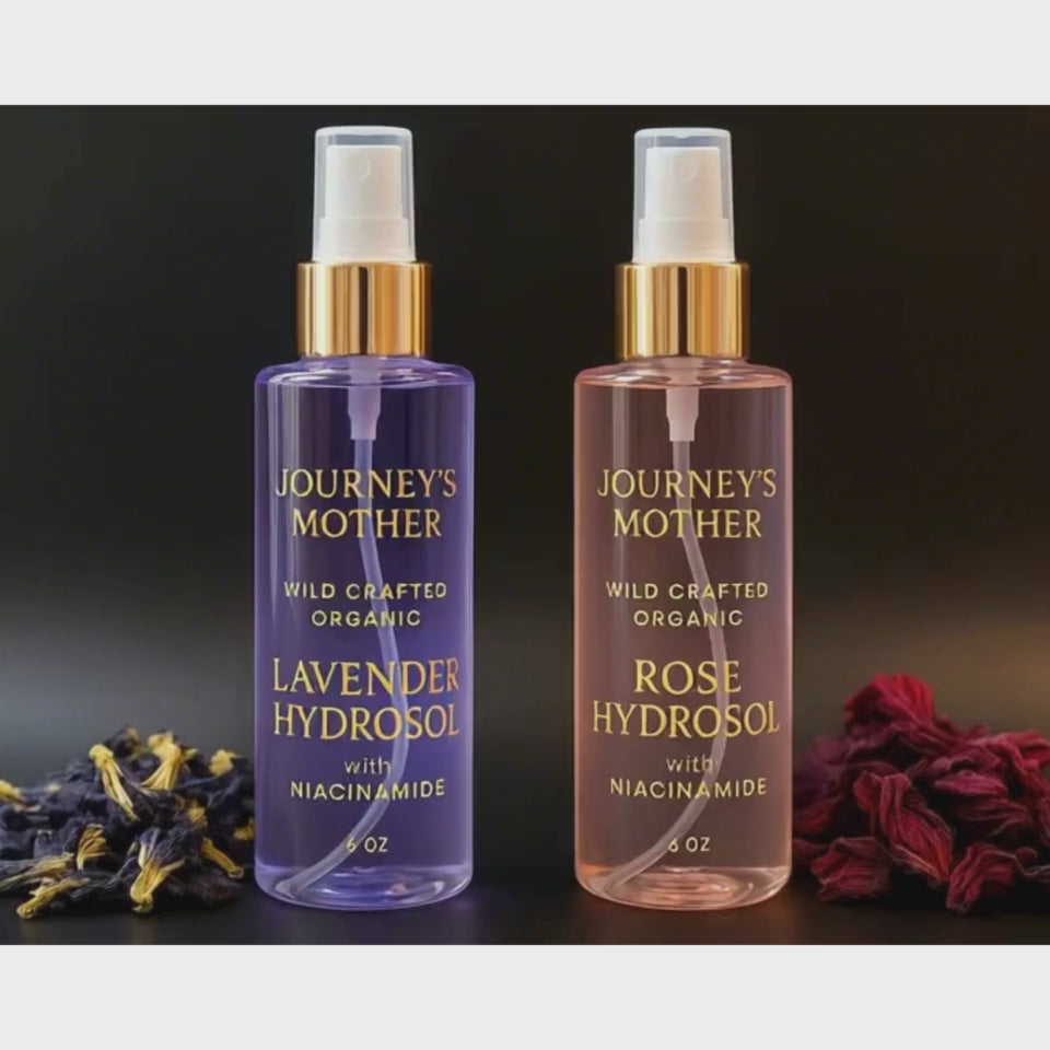 Lavender and Rose hydrosol spray video with floral bits slowly turning